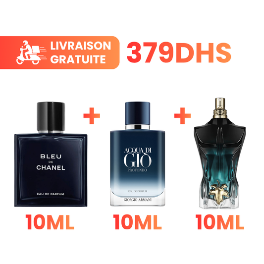 Bleu de Chanel + Acqua di Giò Profondo + Le Beau Le Parfum + Livraison Gratuite